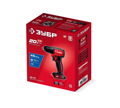 ЗУБР 20 В, 45 Н·м, без АКБ (LMS), бесщеточная дрель-шуруповерт (ДБ-45) купить  в Сочи