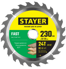 STAYER Fast, 230 x 32/30 мм, 24Т, быстрый рез, пильный диск по дереву (3680-230-32-24)