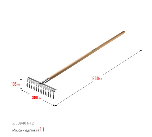 GRINDA PS-12 WOOD, 370 х 105 х 1300 мм, 12 витых зубцов, нержавеющая сталь, деревянный черенок, садовые грабли, PROLine (39481-12) купить  в Сочи