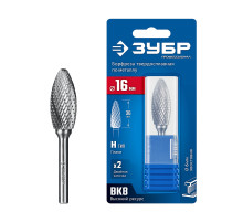 ЗУБР 16х36 мм, тип H (пламя, радиус 2.5 мм), хв-к 6 мм, твердосплавная борфреза, ПРОФЕССИОНАЛ (28807-16-36)