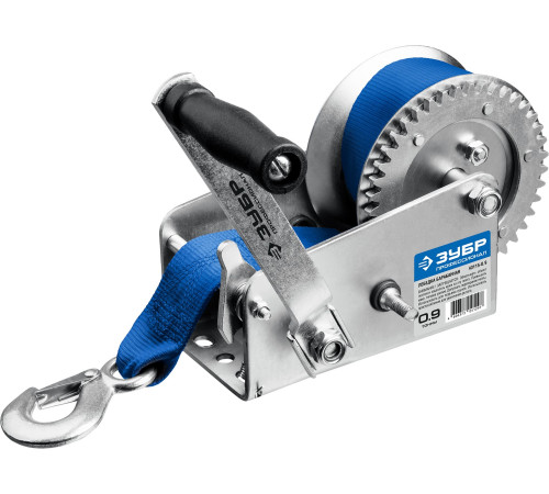 ЗУБР 0.9 т, 10 м, ручная барабанная тяговая ленточная лебедка, Профессионал (43115-0.9) купить  в Сочи