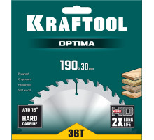 KRAFTOOL Optima, 190 х 30 мм, 36Т, пильный диск по дереву (36951-190-30)