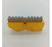 Шина нулевая на DIN-изолятор желтая ШНИ 6*9-10-Д-С АБК-Сила Шина нулевая на DIN-изолятор желтая ШНИ 6*9-10-Д-С АБК-Сила