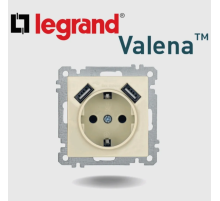 Розетка с/з 16А+2 USB слоновая кость IP 44 Valena Legrand Легранд