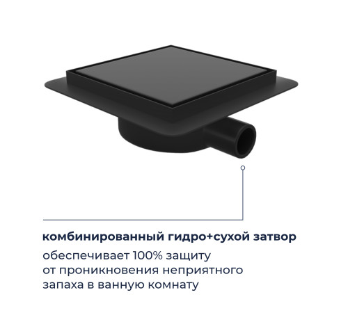 Душевой трап RGW SDR-10 квадратный, черный, металлическая крышка, горизонтальный слив купить  в Сочи