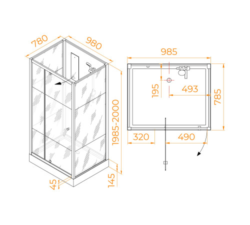 Душевая кабина прямоугольная, распашная дверь, стеклянная, профиль белый - RGW AN-207 (800x1000, Белый) купить  в Сочи