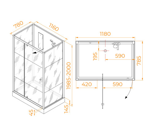 Душевая кабина прямоугольная, распашная дверь, стеклянная, профиль белый - RGW AN-207 (800x1200, Белый) купить  в Сочи