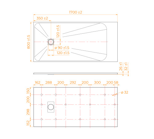 Душевой поддон прямоугольный RGW TSS-W Белый (800x1700) купить  в Сочи