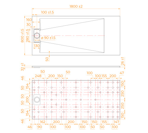 Душевой поддон прямоугольный RGW TUS-W Белый (800x1800) купить  в Сочи