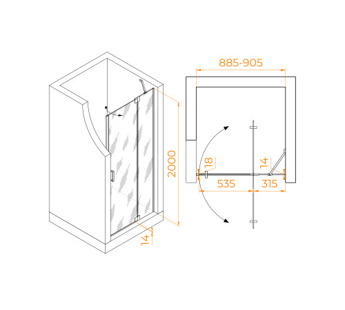 Душевая дверь RGW HO-014Gr (Матовое-Сатинат, 900) купить  в Сочи