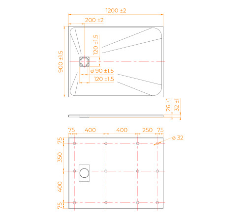 Душевой поддон прямоугольный RGW TSS-W Белый (900x1200) купить  в Сочи