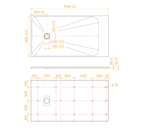 Душевой поддон прямоугольный RGW TSS-W Белый (900x1700) купить  в Сочи