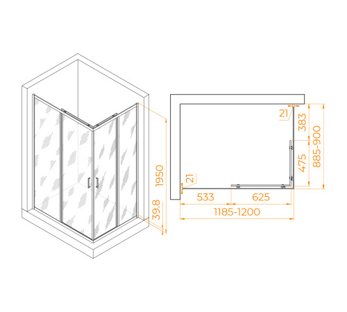 Душевой уголок RGW PA-040 (Матовое-Сатинат, 900x1200) купить  в Сочи