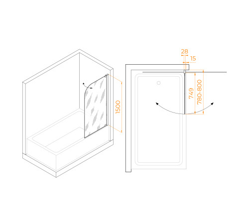 Шторка на ванну RGW SC-01 (Прозрачное, 800) купить  в Сочи