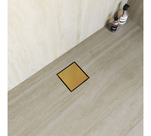 Душевой трап RGW SDR-10 квадратный, золото BRUSH, металлическая крышка, горизонтальный слив купить  в Сочи