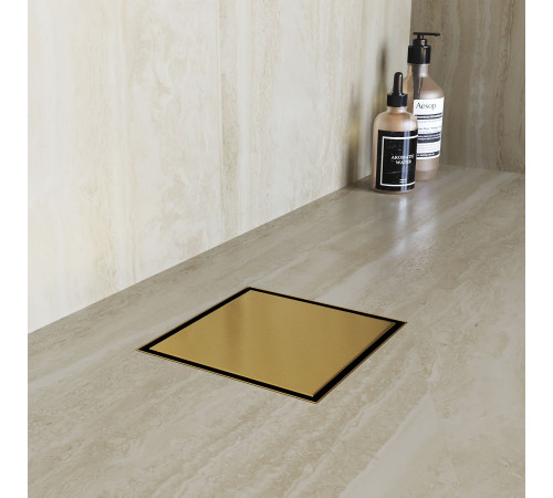 Душевой трап RGW SDR-10 квадратный, золото BRUSH, металлическая крышка, горизонтальный слив купить  в Сочи