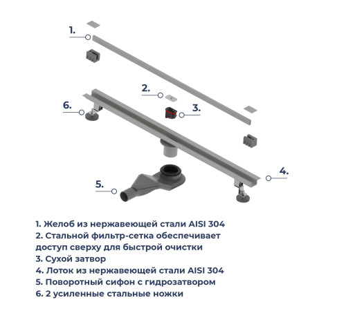 Душевой трап обрезной - SDR-50Gr - серый (800) купить  в Сочи