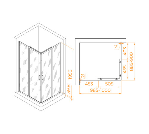 Душевой уголок RGW PA-040 (Матовое-Сатинат, 900x1000) купить  в Сочи