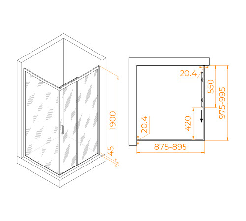 Душевой уголок RGW PA-245B (Прозрачное, 900x1000) купить  в Сочи