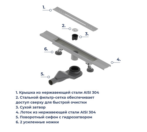 Душевой трап, обрезной, V-образный серый RGW SDR-53Gr купить  в Сочи
