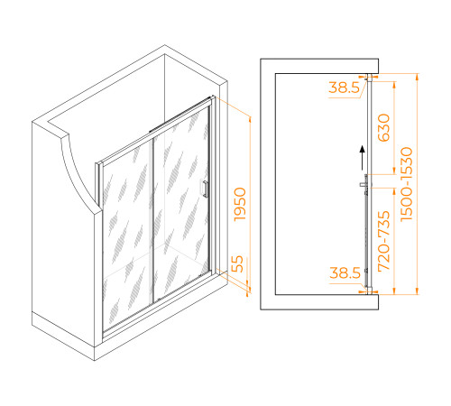 Душевая дверь RGW PA-016 (Матовое-Сатинат, 1500) купить  в Сочи