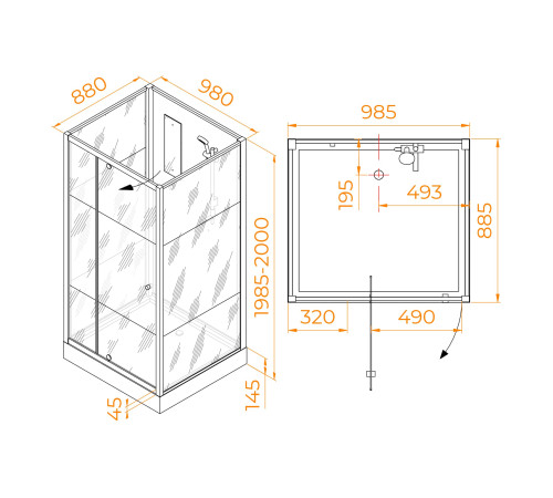 Душевая кабина прямоугольная, распашная дверь, стеклянная, профиль белый - RGW AN-207 (900x1000, Белый) купить  в Сочи