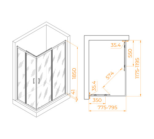 Душевой уголок RGW PA-146 (Прозрачное, 800x1200) купить  в Сочи