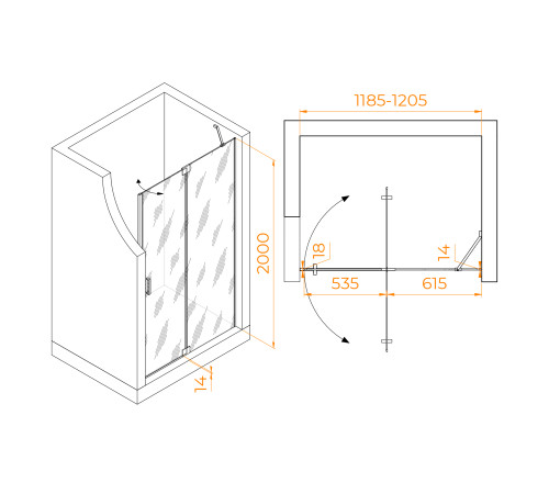 Душевая дверь RGW HO-014 (Матовое-Сатинат, 1200) купить  в Сочи