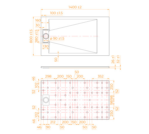 Душевой поддон прямоугольный RGW TUS-W Белый (800x1400) купить  в Сочи