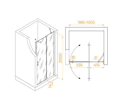 Душевая дверь RGW HO-014Gr (Матовое-Сатинат, 1000) купить  в Сочи