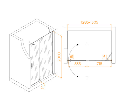 Душевая дверь RGW HO-014 (Прозрачное, 1300) купить  в Сочи