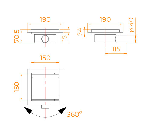 Душевой трап RGW SDR-10 квадратный, хром, металлическая крышка, горизонтальный слив (150x150) купить  в Сочи