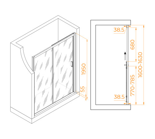 Душевая дверь RGW PA-016 (Матовое-Сатинат, 1600) купить  в Сочи
