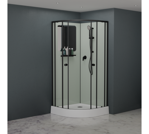Душевая кабина полукруг, раздвижные двери, стеклянная, профиль чёрный- RGW AN-208B (Прозрачное, 1000x1000) купить  в Сочи