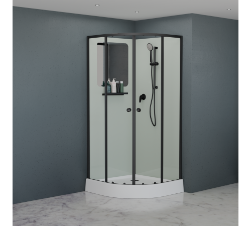 Душевая кабина полукруг, раздвижные двери, стеклянная, профиль чёрный- RGW AN-208B (Прозрачное, 1000x1000) купить  в Сочи