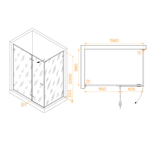 Душевой уголок с распашной дверью на петлях - RGW SV-040Gr (Прозрачное, 1600x1000) купить  в Сочи
