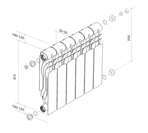 Радиатор биметаллический Royal Thermo Revolution B 350 - 12 секц. купить  в Сочи Радиатор биметаллический Royal Thermo Revolution B 350 - 12 секц. купить  в Сочи