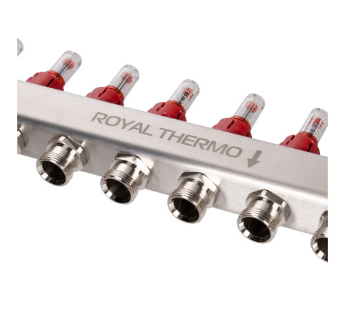 Коллектор Royal Thermo нерж. в сборе с расходомерами 1" ВР-3/4" НР с автомат.воздухоотвод-ми 11 вых. купить в Сочи Коллектор Royal Thermo нерж. в сборе с расходомерами 1" ВР-3/4" НР с автомат.воздухоотвод-ми 11 вых. купить в Сочи