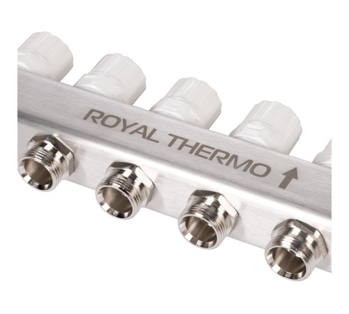 Коллектор Royal Thermo нерж. в сборе с расходомерами 1" ВР-3/4" НР с автомат.воздухоотвод-ми 11 вых. купить в Сочи Коллектор Royal Thermo нерж. в сборе с расходомерами 1" ВР-3/4" НР с автомат.воздухоотвод-ми 11 вых. купить в Сочи