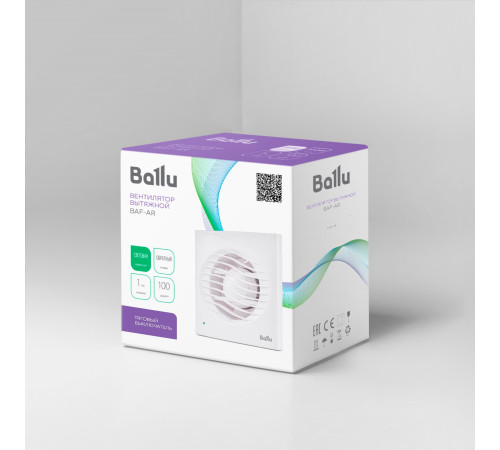 Вентилятор вытяжной Ballu BAF-AR 100 VP с обратным клапаном и тяговым выключателем купить  в Сочи