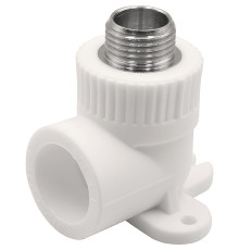 Угольник THERMOLIGHT комбинированный PP-R НР с креплением 25х1/2" белый (10/100)