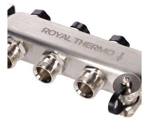 Коллектор Royal Thermo нерж. в сборе универсальный 1" ВР-3/4" НР с автомат. воздухоотвод-ми 3 вых. купить в Сочи Коллектор Royal Thermo нерж. в сборе универсальный 1" ВР-3/4" НР с автомат. воздухоотвод-ми 3 вых. купить в Сочи
