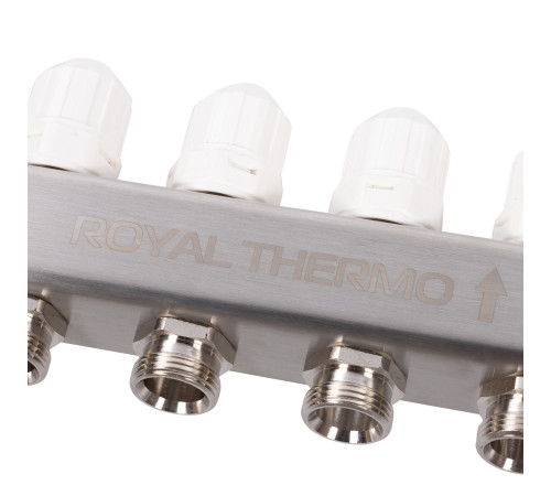 Коллектор Royal Thermo нерж. в сборе универсальный 1" ВР-3/4" НР с автомат. воздухоотвод-ми 4 вых. купить в Сочи Коллектор Royal Thermo нерж. в сборе универсальный 1" ВР-3/4" НР с автомат. воздухоотвод-ми 4 вых. купить в Сочи