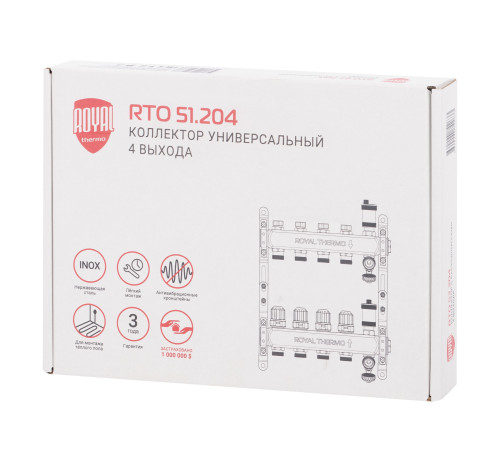 Коллектор Royal Thermo нерж. в сборе универсальный 1" ВР-3/4" НР с автомат. воздухоотвод-ми 4 вых. купить в Сочи Коллектор Royal Thermo нерж. в сборе универсальный 1" ВР-3/4" НР с автомат. воздухоотвод-ми 4 вых. купить в Сочи