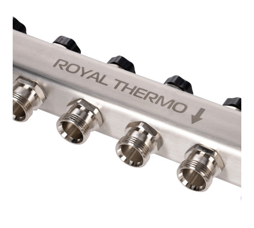Коллектор Royal Thermo нерж. в сборе универсальный 1" ВР-3/4" НР с автомат. воздухоотвод-ми 10 вых. купить в Сочи Коллектор Royal Thermo нерж. в сборе универсальный 1" ВР-3/4" НР с автомат. воздухоотвод-ми 10 вых. купить в Сочи