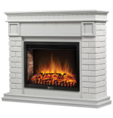 Каминокомплект: Очаг Electrolux EFP/P-3020LS N, портал Bricks 30 камень белый, белая эмаль