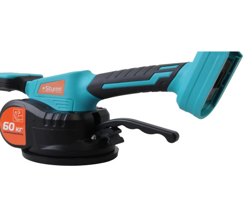 TV1860 Виброприсоска аккум д/укл плитки STURM 18В, BatterySystem, 60кг, d=123 мм, без АКБ и ЗУ для переноса, подъема, выравнивания при укладке напольной и настенной плитки больших размеров 