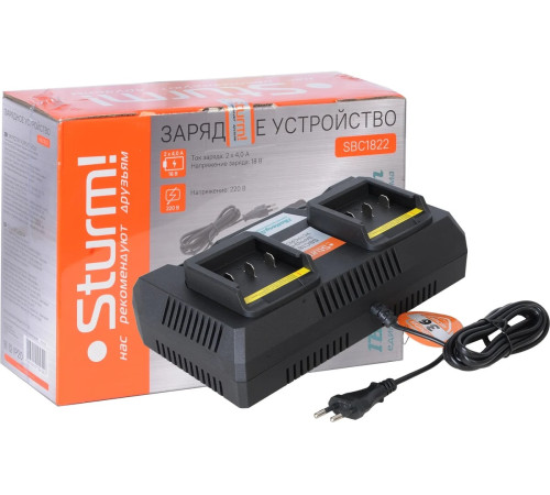 SBC1822 Зарядное устройство STURM 1 BatterySystem 18 В, 2х4А для двух батарей. Подходит ко всей линейке аккумуляторного инструмента Sturm! с логотипом 1BatterySystem SBC1822 Зарядное устройство STURM 1 BatterySystem 18 В, 2х4А для двух батарей. Подходит ко всей линейке аккумуляторного инструмента Sturm! с логотипом 1BatterySystem