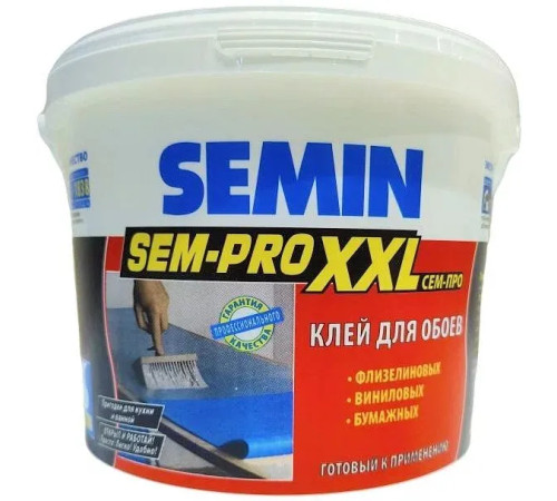 SEMIN SEM-PRO XXL Клей обойный ГОТОВЫЙ на флиз и бумаж основе 10 кг Семин для всех типов обоев и декоративных настенных покрытий на основе флизелина, бумаги, ткани, мольтона, поролона и пр