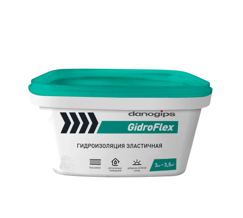 Danogips GidroFlex (Даногипс) гидроизоляция эластичная 3кг для стеновых и напольных поверхностей во влажных и мокрых помещениях Danogips GidroFlex (Даногипс) гидроизоляция эластичная 3кг для стеновых и напольных поверхностей во влажных и мокрых помещениях